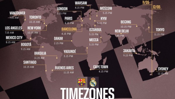 Barcelona vs Real Madrid El Clasico time zone guide. (PHOTO: Barcelona FC)