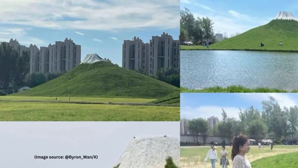 One particularly dramatic promo video even showed tourists watching artificial pink smoke puffing from the peak, simulating a volcanic eruption from the fake Fuji.