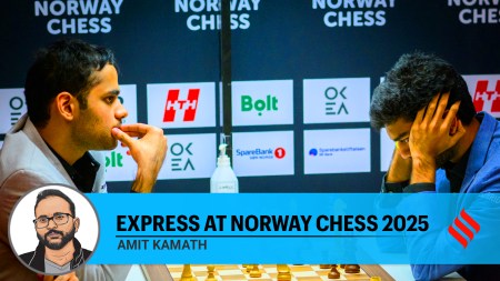 Gukesh contemplates his next move in the defeat against Arjun Erigaisi on Tuesday. (PHOTO: Michal Walusza via Norway Chess)