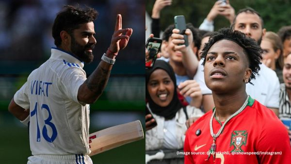 In a small clip, which is viral on X, the YouTuber can be seen reading out Kohli's retirement post (Image source: @viratkohli, @ishowspeed/Instagram)