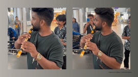 Flautist performs at the Raipur airport