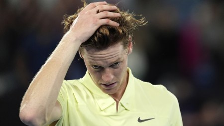 Jannik Sinner of Italy reacts after defeating Alexander Zverev of Germany in the men's singles final at the Australian Open tennis championship in Melbourne, Australia, Sunday, Jan. 26, 2025. (AP Photo)