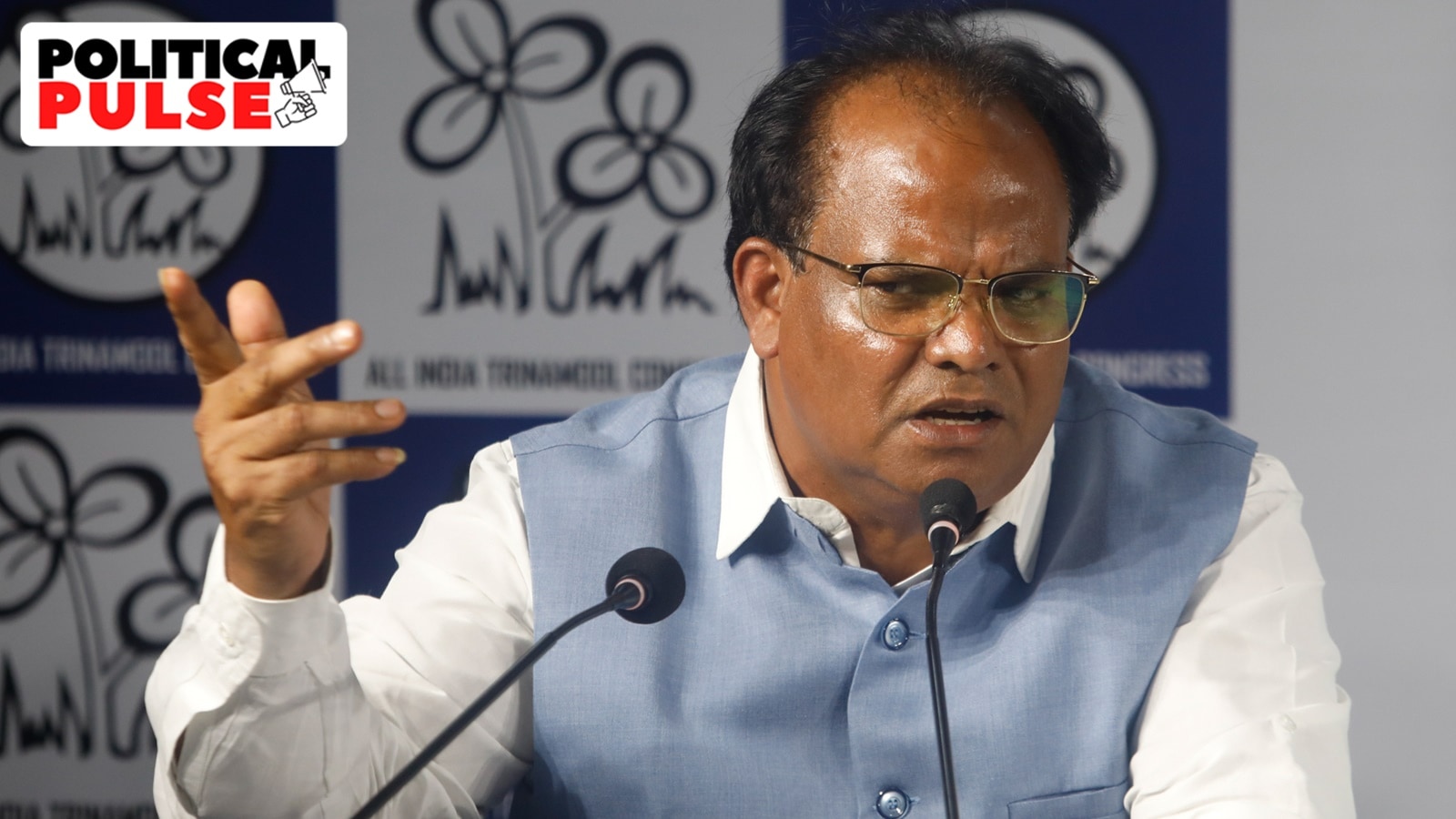 Former Union Minister John Barla addresses the media after joining TMC, in Kolkata on Thursday