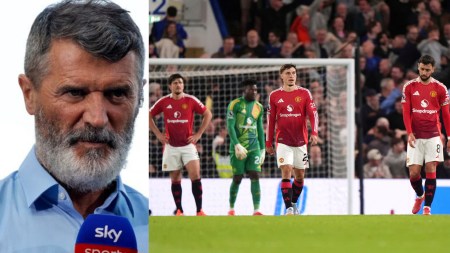 L-R: Football pundit Roy Keane and Manchester United players during Premier League match vs Chelsea. (Reuters/AP)