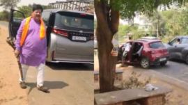 Ambrish Sharma, Ambrish Sharma wields gun, Ambrish Sharma chases away goons, Ambrish Sharma chases away masked goons, Indian express news, current affairs