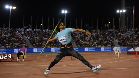 India's Neeraj Chopra in action during the Doha Diamond League in Qatar. (PHOTO: Diamond League/X)