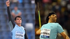 L-R: Neeraj Chopra set a new the U20 world record with his 86.48m throw before breaching 90m mark in Doha. (World Athletics/Reuters)