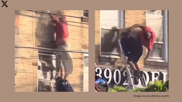 In the video, the Pakistani immigrant, Hussein was seen trying to escape the flames from a third-floor window using an FDNY ladder