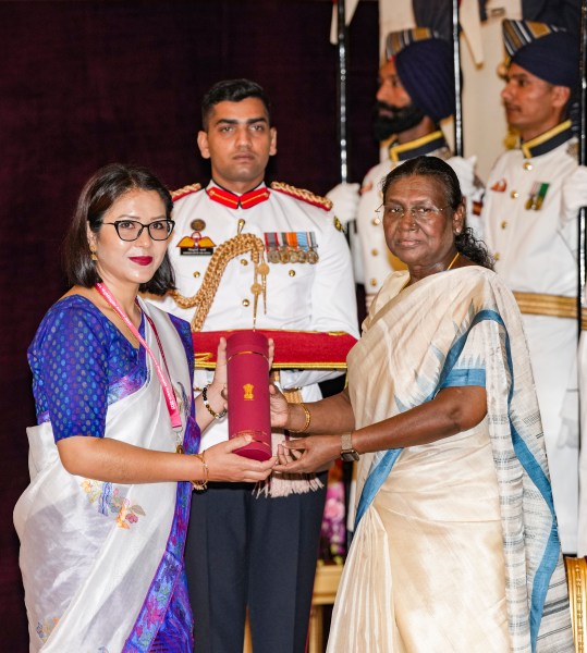 President Droupadi Murmu confers the Florence Nightingale Awards to Leimapokpam Ranjita Devi from Manipur at the Rashtrapati Bhavan in New Delhi on Friday. PTI
