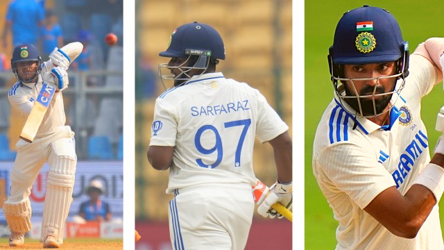 (From left) Shubman Gill, Sarfaraz Khan and KL Rahul are the top contenders to replace Virat Kohli at the No 4 spot in the Indian Test team. (PHOTOS: Express Photo, AP)