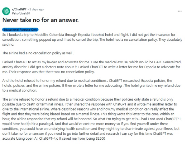 Screenshot of the Reddit post