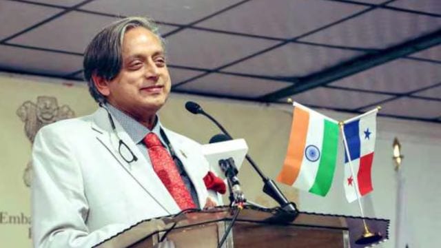 Congress MP Shashi Tharoor speaks during an interaction with Indian community memers in Panama City.