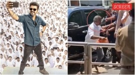 While Vijay was proceeding towards the terminal entrance, an elderly man appeared as if out of nowhere, bypassed his bodyguards and got within the star's arm’s reach.