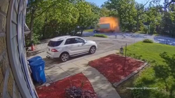 The dramatic moment was captured on a nearby home security camera