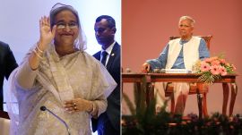 Bangladesh Sheikh Hasina (L), Muhammad Yunus (R)
