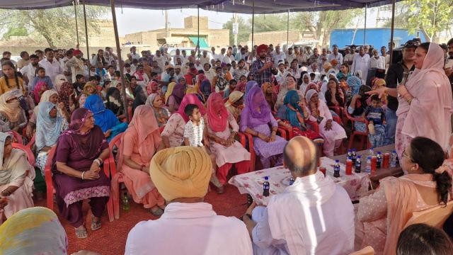 Jai Inder Kaur, president BJP Mahila Morcha at a border village Roopnagar in Fazilka district on Wednesday afternoon.
