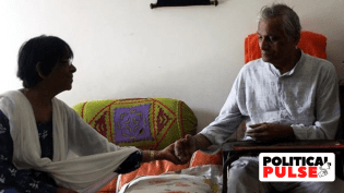 Former Union Minister George Fernandes along with his wife Leila Kabir at his residence in New Delhi