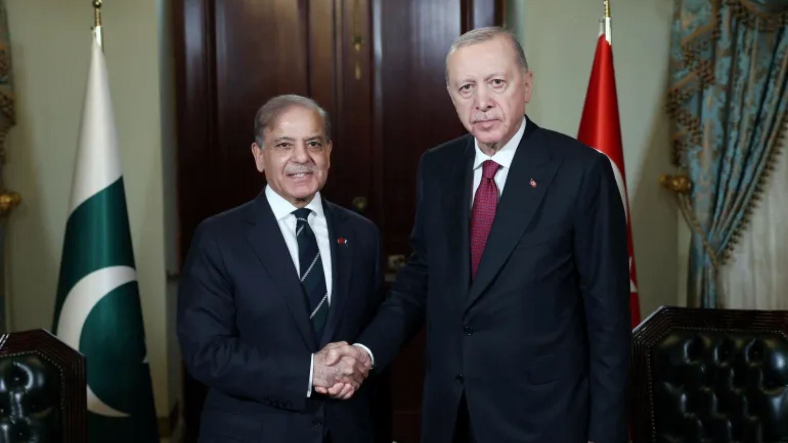 Pakistan PM Shehbaz Sharif and Turkish President Recep Tayyip Erdogan held a delegation-level meeting on Sunday in which the PM advocated joint ventures and enhanced bilateral investment.