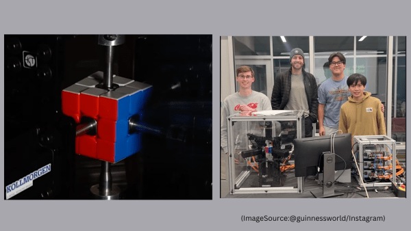 Four students from Purdue University created the fastest-solving Rubik’s Cube robot. (Image source: @guinnessworldrecord/Instagram)