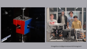 Four students from Purdue University created the fastest-solving Rubik’s Cube robot. (Image source: @guinnessworldrecord/Instagram)