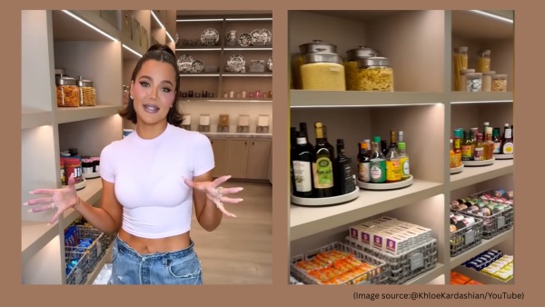 Khloe Kardashian shares a video of her lavish walk-in pantry. (Image source: @KhloeKardashian/ YouTube)