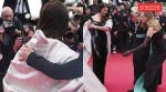 Aishwarya Rai Bachchan was posing with her cape with a Gita shloka when Helen Mirren stepped on it