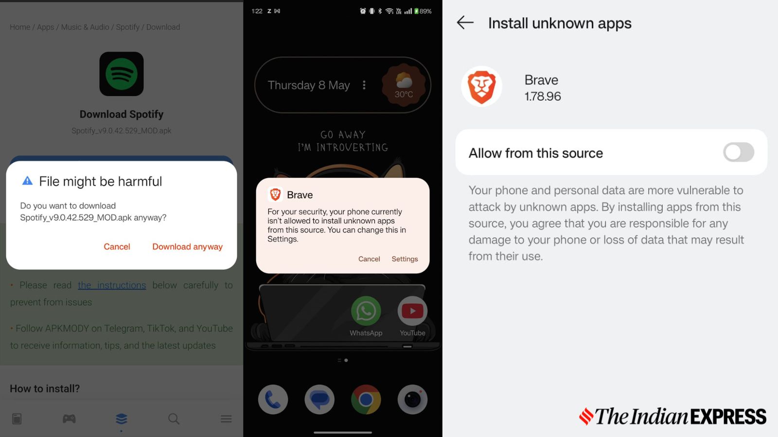 Warnings that popup during app side-loading on Android.