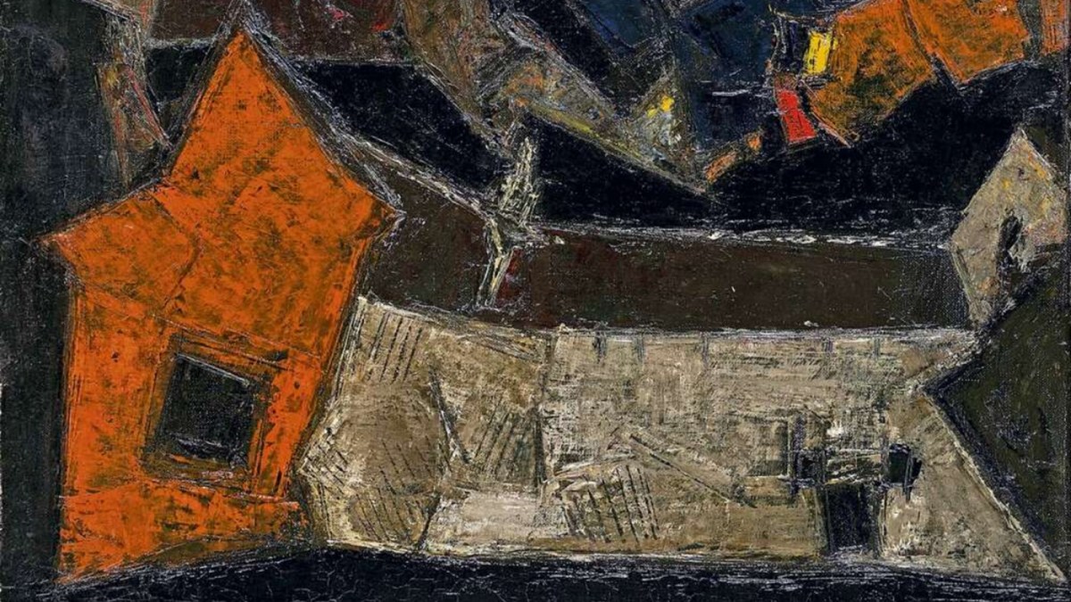 S H Raza, Le Village, 1956, Oil on canvas art, 18 x 22 inches