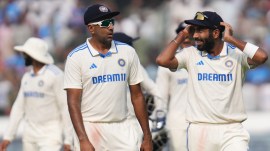 FILE: India's Ravichandran Ashwin and Jasprit Bumrah in action during Hyderabad Test against England. (BCCI)