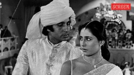Amitabh Bachchan and Smita Patil in a still from Namak Halaal