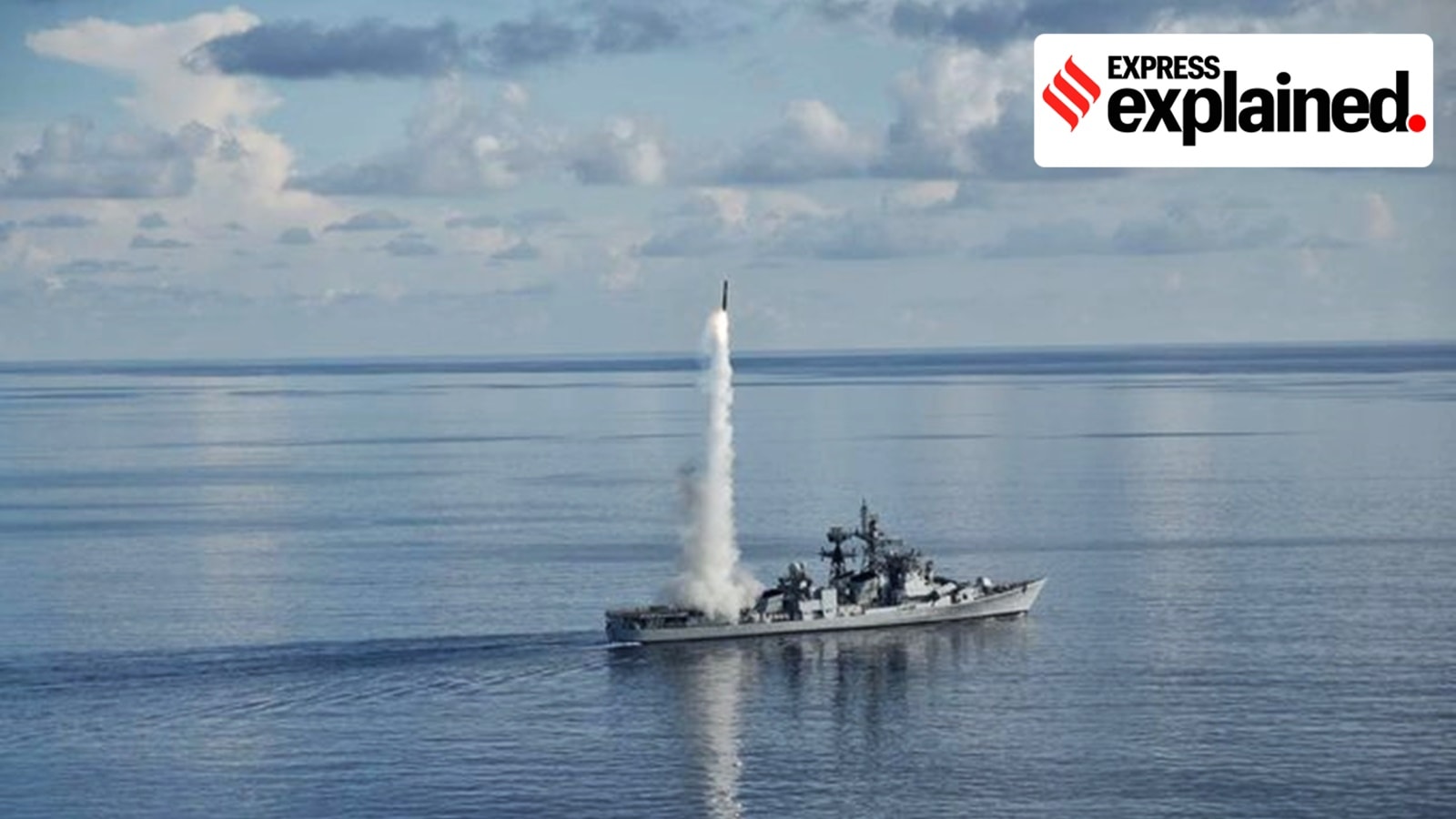 An Indian Navy destroyer of the Eastern Fleet carrying out successful firing of the BrahMos missile in the Bay of Bengal in 2023.