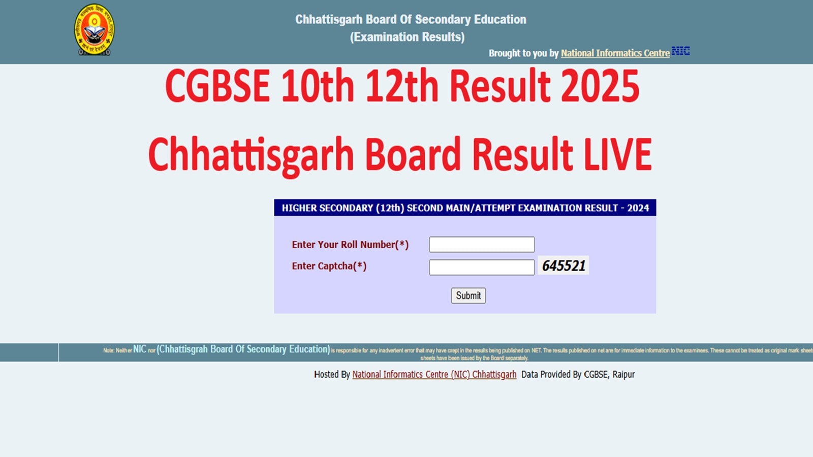 CGBSE Chhattisgarh Board 10th, 12th Result 2025, Cgbse.nic.in LIVE: Chhattisgarh CM declaring result at 3 pm