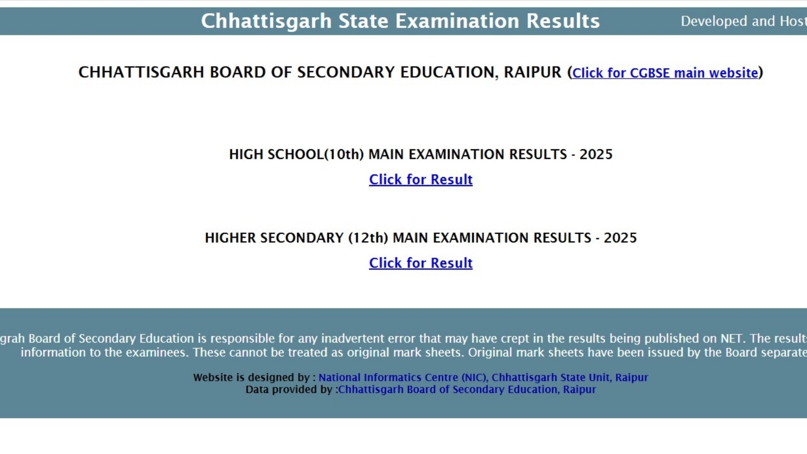 results.cg.nic.in, CGBSE CG Board 10th 12th Result 2025 Direct link (Out): Websites to check – cgbse.nic.in, results.cg.nic.in, education.indianexpress.com