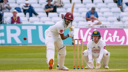 In his last outing for the side, Sai Sudharsan cracked his maiden First-Class century in English conditons while batting at No. 6. (Surrey Cricket)