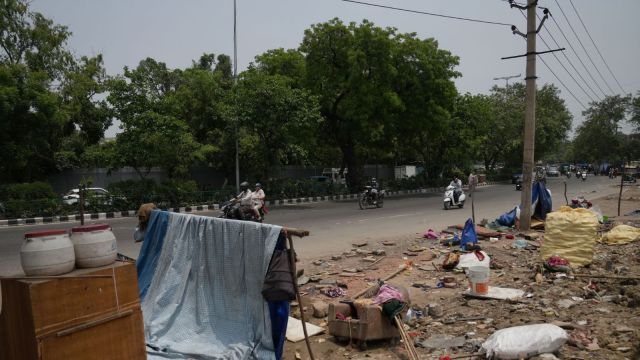 Spot at Pankha Road where a car rammed into a Jhuggi, Express photo by Abhinav Saha