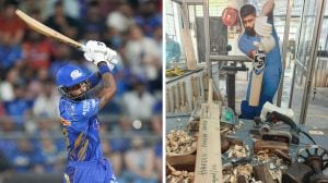 The latest curved bats are machine-made but finished by hand to ensure that the weight is exactly what top players like Hardik Pandya want. (BCCI/Express Photo)