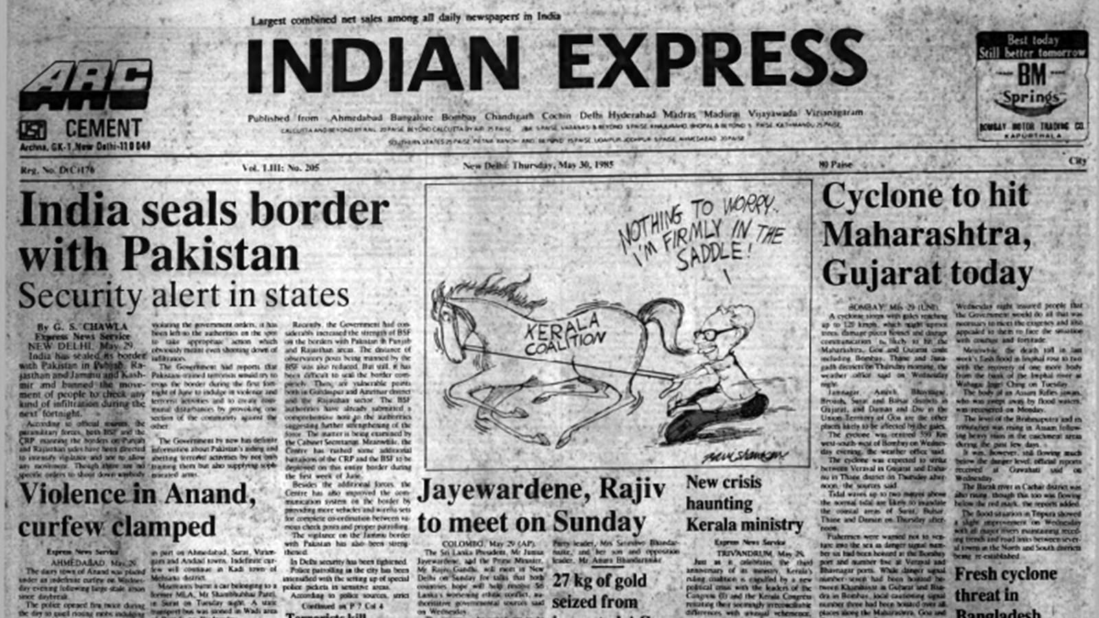 May 30, 1985, Forty Years Ago: Pak Border Sealed
