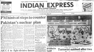 This is the front page of The Indian Express published on May 05, 1985.