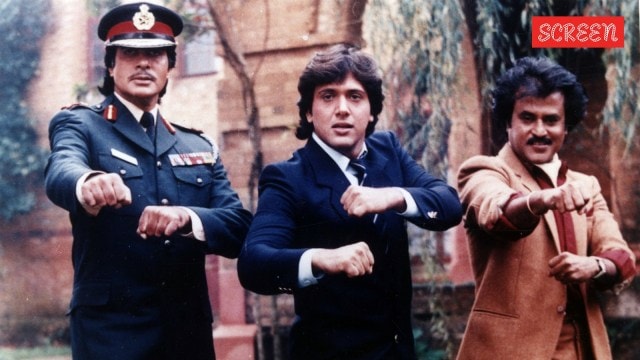 Amitabh Bachchan, Govinda and Rajnikanth in the film Hum