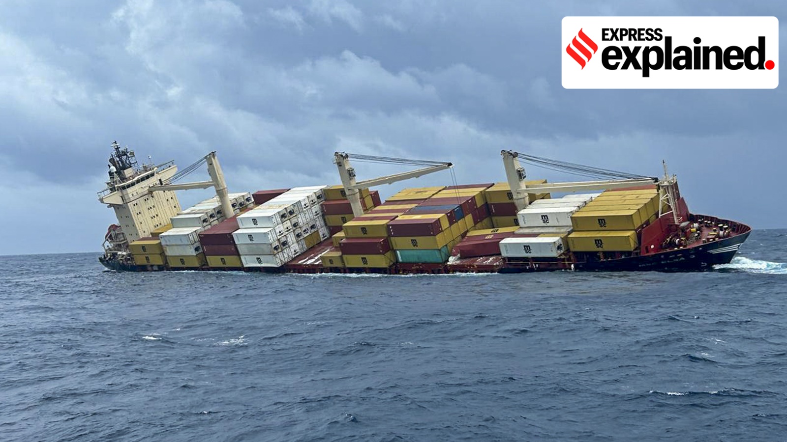 Capsized Ship Kerala Coast: The Liberian container vessel, carrying marine fuel, that developed a critical 26-degree list nearly 38 nautical miles southwest of Kochi on Saturday, tilts further in the sea off the coast of Kerala, in Kochi, Sunday, May 25, 2025.
