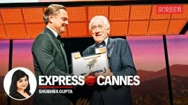 Leonardo DiCaprio and Robert De Niro, recipient of the Honorary Palme dOr, at Cannes on Tuesday