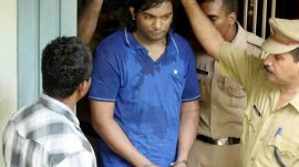 Police brings Cadell Jeansen Raja, accused in the Nanthancode murder case, to the crime scene for investigation in Thiruvananthapuram on Thursday.