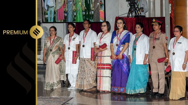 Winners of the Florence Nightingale Award at the Rashtrapati Bhavan on Friday. ANI