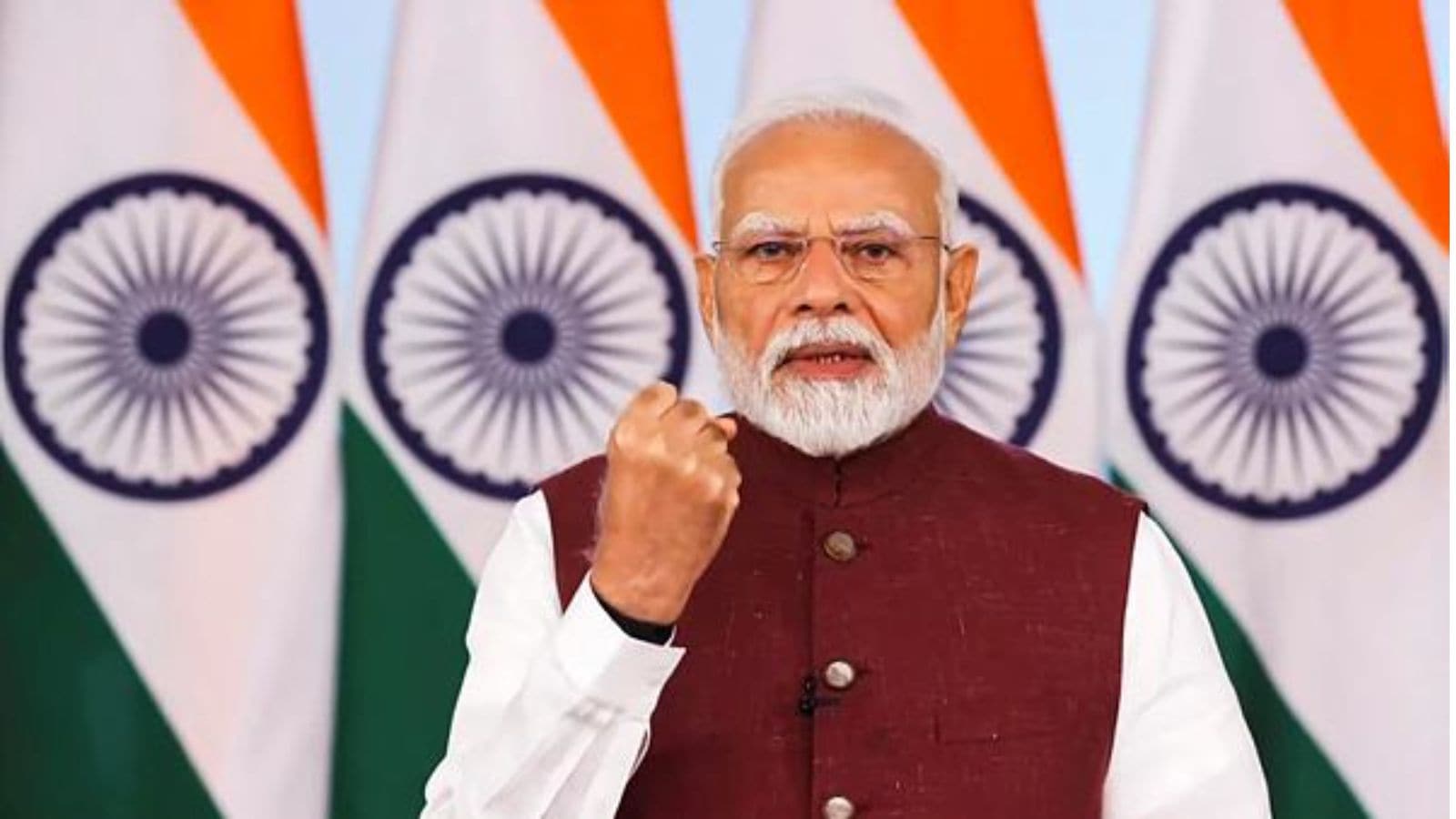 PM Narendra Modi underlined that India won't tolerate any nuclear blackmail. "India will strike precisely and decisively at the terrorist hideouts developing under the cover of nuclear blackmail," he said. (PTI Photo)