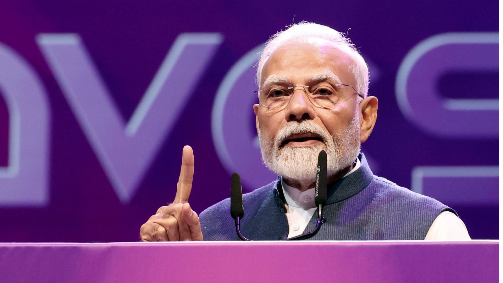 prime Minister Narendra Modi addresses the inauguration of the World Audio Visual and Entertainment Summit (WAVES) 2025, at the Jio World Convention Centre in Mumbai