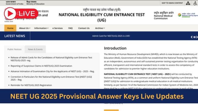NEET Answer Key 2025 Live Updates: NEET UG Provisional Answer key expected soon