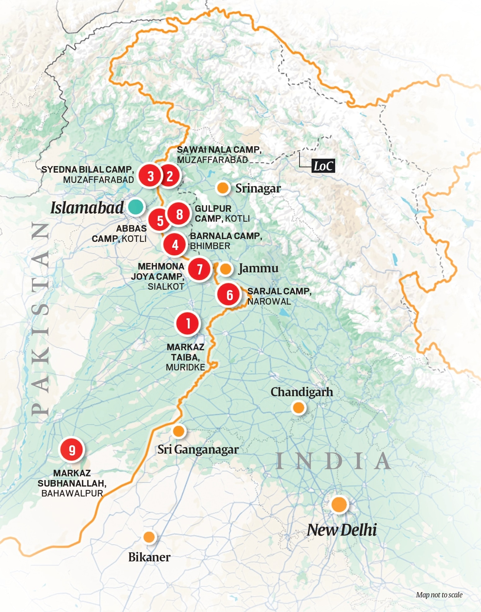 Operation Sindoor map not to scale.