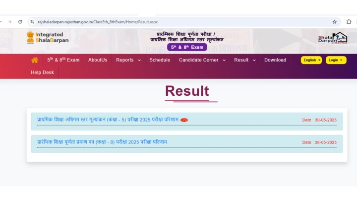 Rajasthan Board RBSE Class 5th and 8th Results 2026