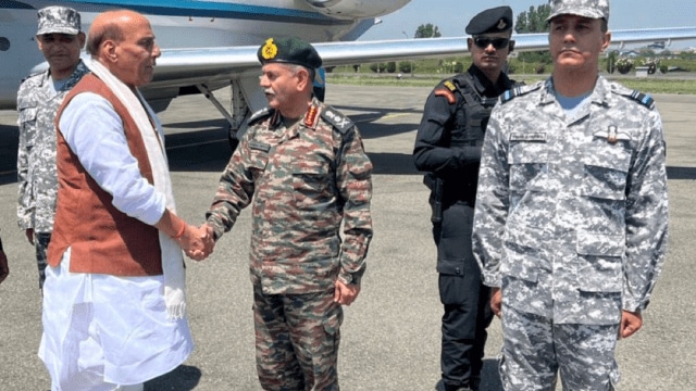 Defence Minister Rajnath Singh in Srinagar on Thursday (Express photo)