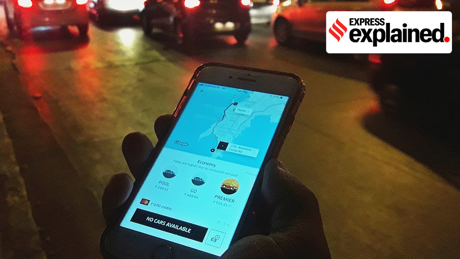 Uber app shows error message while trying to book cabs in Mumbai.